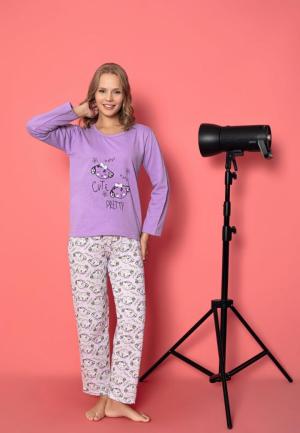 Pijama Damă Vătuită cu Mâneci Lungi – Model Happy Cute