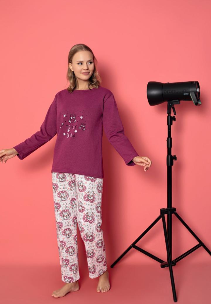 Pijama Damă Vătuită cu Mâneci Lungi – Model Teddy Bear