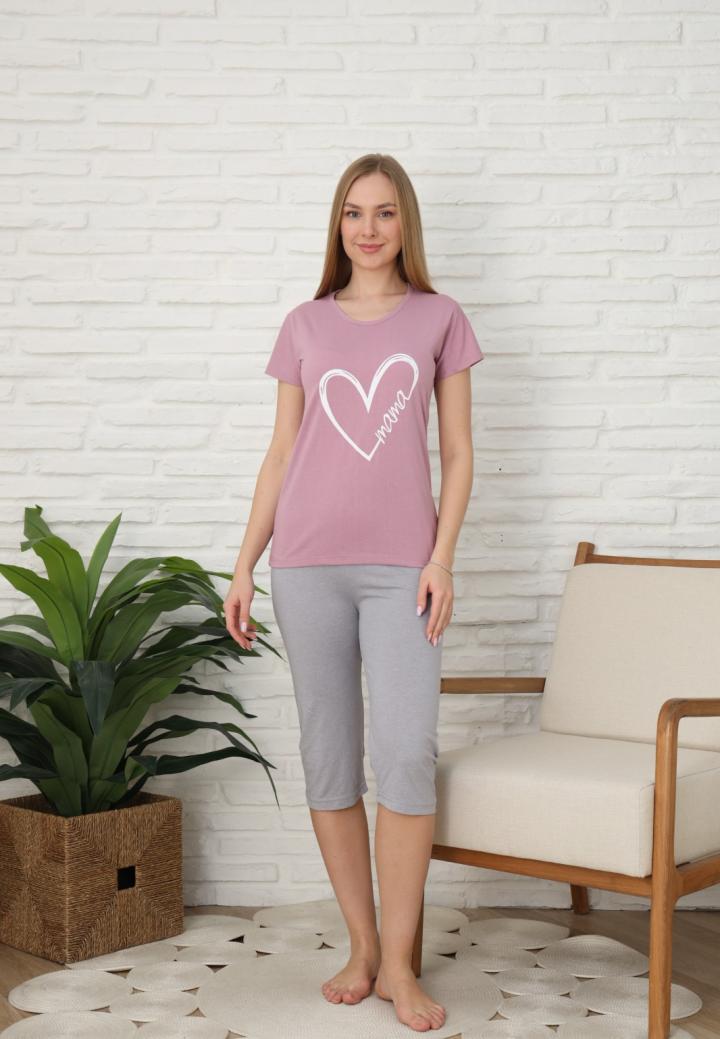 Pijama dama din bumcac ,maneca scurta pantaloni trei sferturi,imprimeu mama