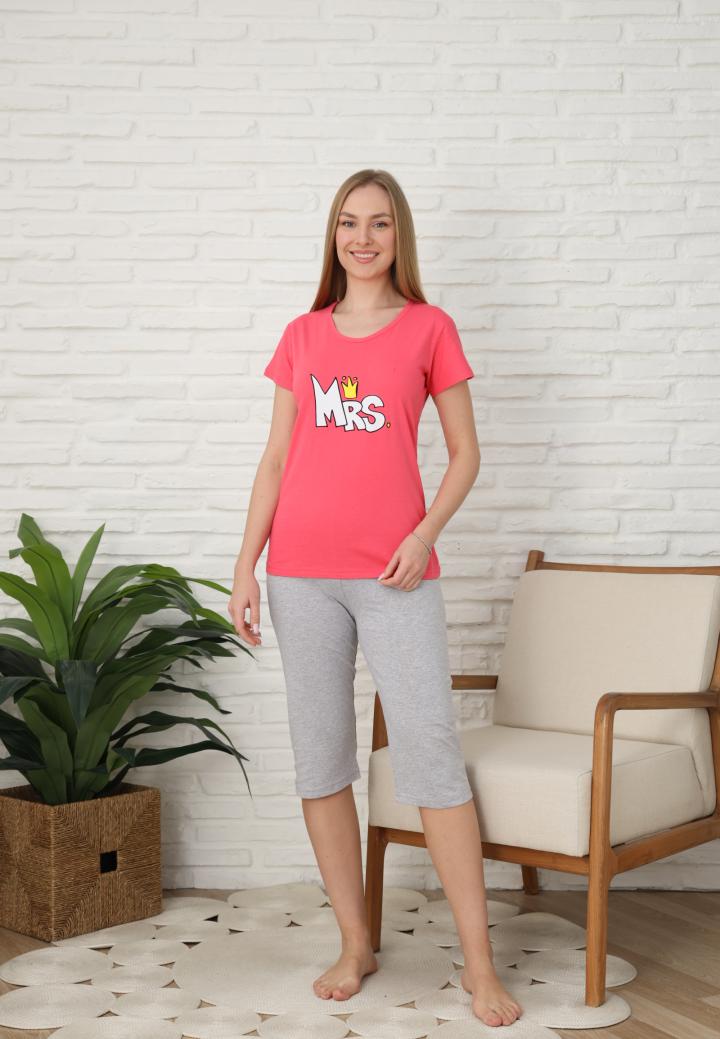 Pijama Dama cu Mâneca Scurtă și Pantaloni Trei Sferturi - Print MRS