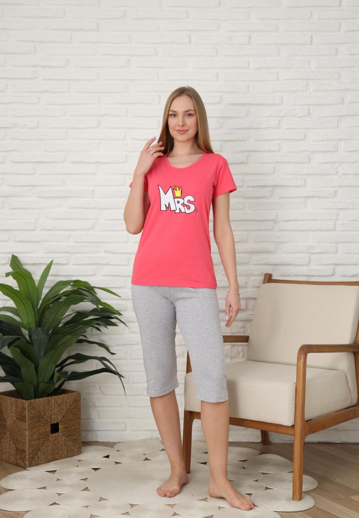 Pijama Dama cu Mâneca Scurtă și Pantaloni Trei Sferturi - Print MRS