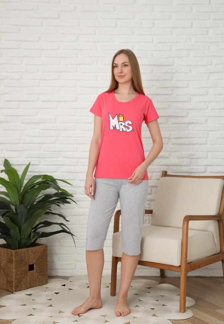 Pijama Dama cu Mâneca Scurtă și Pantaloni Trei Sferturi - Print MRS