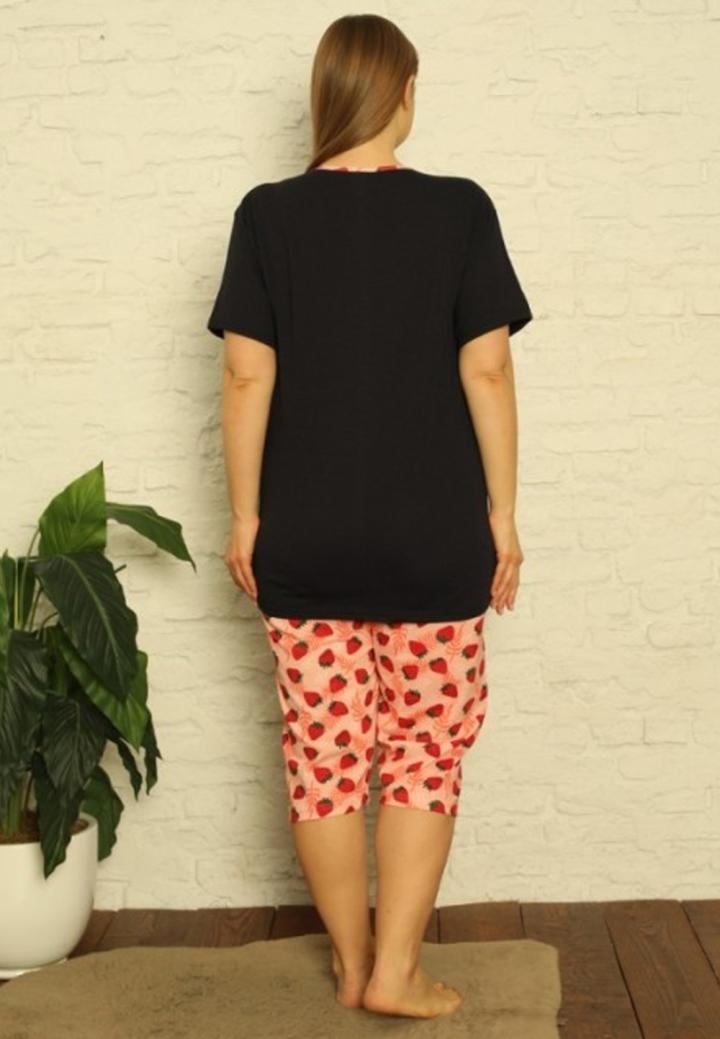 Pijama Bumbac Marime Mare, Maneca Scurta, Pantalon 3/4, Bleumarin