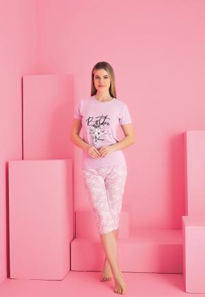 Pijama damă bumbac mânecă scurtă, pantalon 3/4 cu print Better