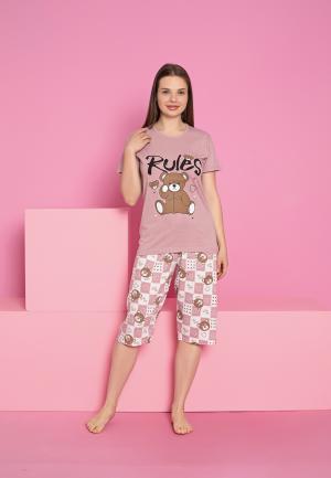 Pijama damă bumbac – mânecă scurtă, pantalon 3/4 Ursules
