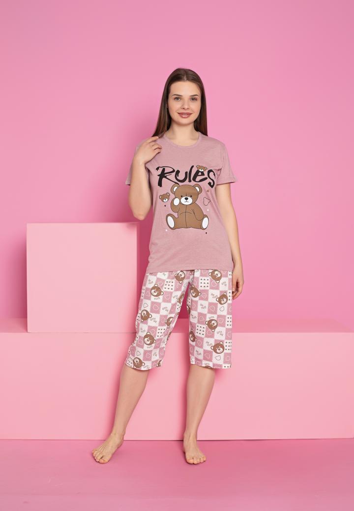 Pijama damă bumbac – mânecă scurtă, pantalon 3/4 Ursules