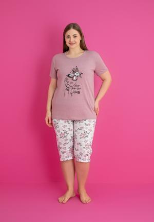 Pijama bumbac damă mărimi mari, mânecă scurtă, pantalon 3/4 – Wings, Mov