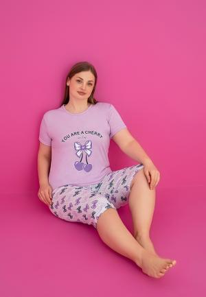 Pijama bumbac damă mărimi mari, mânecă scurtă, pantalon 3/4 – You Are A Cherry, Mov