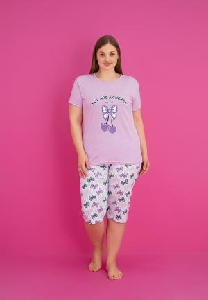 Pijama bumbac damă mărimi mari, mânecă scurtă, pantalon 3/4 – You Are A Cherry, Mov