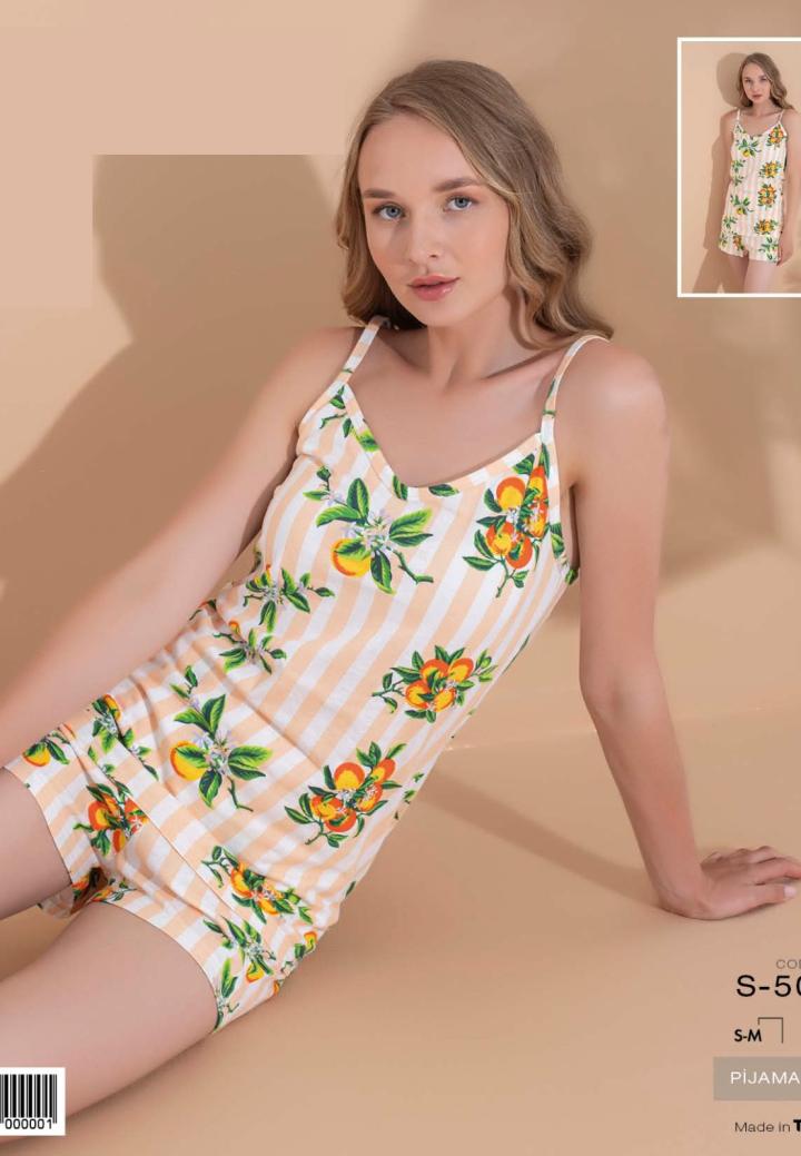 Pijama de Damă din Bumbac cu Maiou și Șort cu Dungi