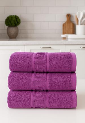 Set 3 prosoape bumbac, 50x90 cm, mov intens