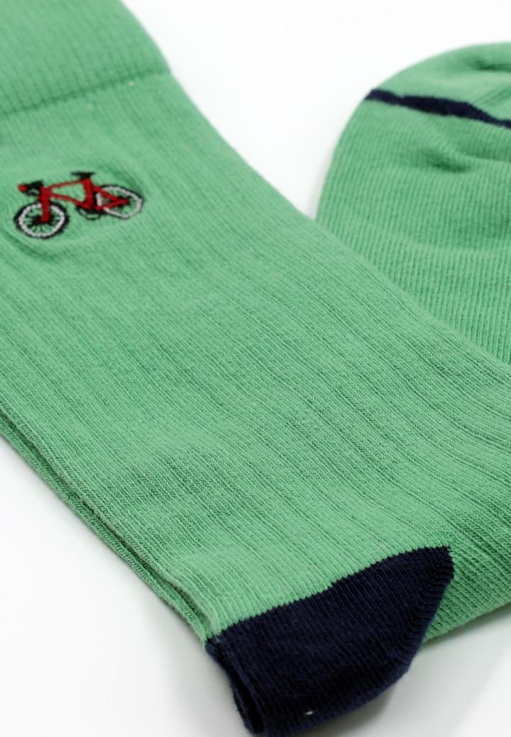 Șosete Bărbați Bumbac Organic – Model cu Bicicletă, Fără Cusătură, Verde