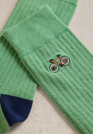 Șosete Bărbați Bumbac Organic – Model cu Bicicletă, Fără Cusătură, Verde