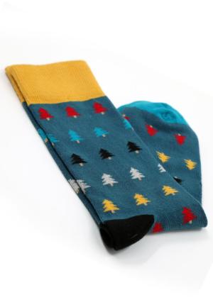 Șosete Bărbați Bumbac Organic – Model cu Brăduți, Fără Cusătură, Verde