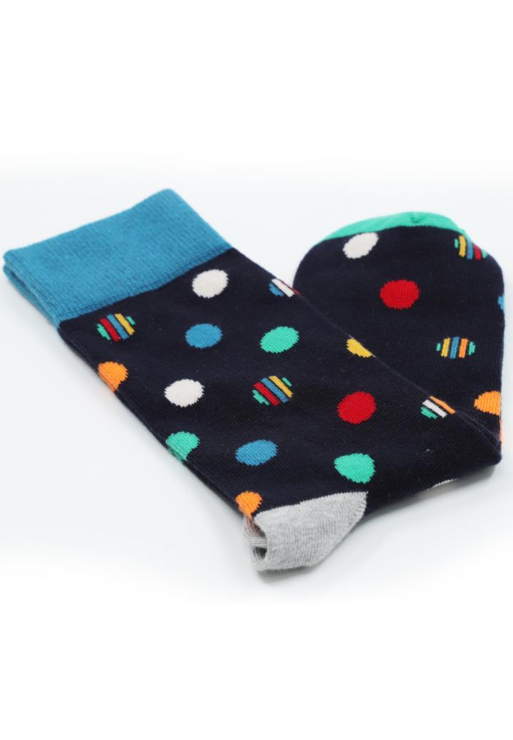 Șosete Bărbați Bumbac Organic – Model cu Buline, Fără Cusătură, Bleumarin