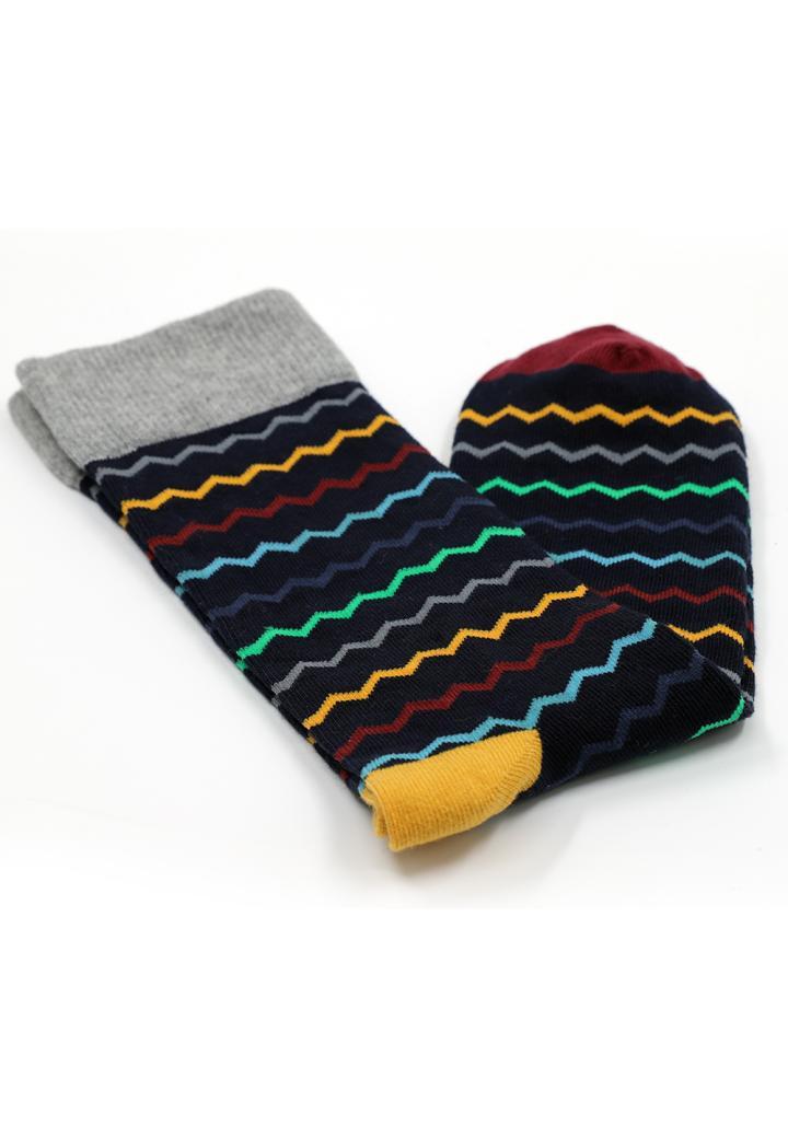 Șosete Bărbați Bumbac Organic – Model Zigzag, Fără Cusătură, Bleumarin