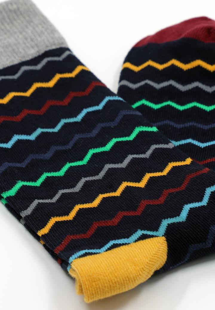 Șosete Bărbați Bumbac Organic – Model Zigzag, Fără Cusătură, Bleumarin