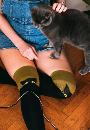 Șosete Vesele Peste Genunchi Pisică